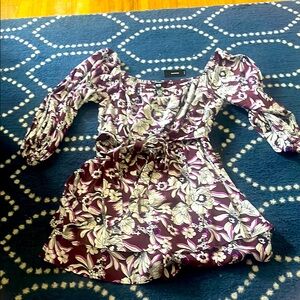 Express Purple White Floral Off Shoulder Romper